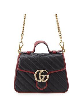 Gucci GG Marmont Mini Top Handle Leather 2-Way Shoulder Bag Black